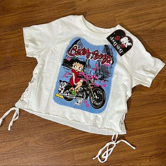 Betty Boop Biker Babe Lace-Up Crop Top size Small - Picture 9 of 12